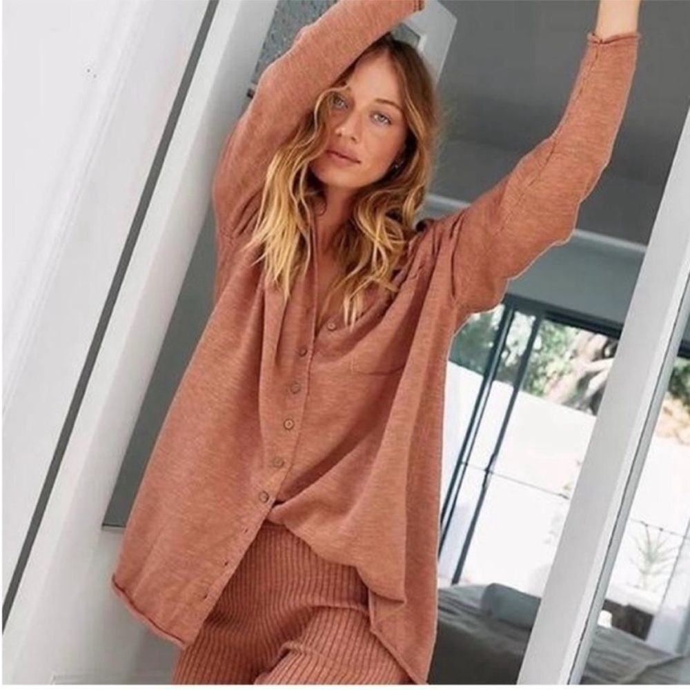 Free People Beach Zuma Rust Button-Up Cotton Linen Shirt Size Size XS